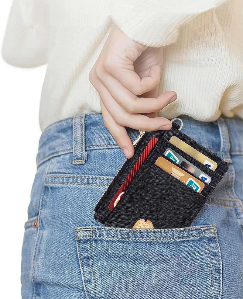 Suweibuke Slim Pocket Wallet, RFID Blocking Credit Card Holder Wallet with D-Shackle ID Window and Detachable keychain for Women (A-Black) - Image 4